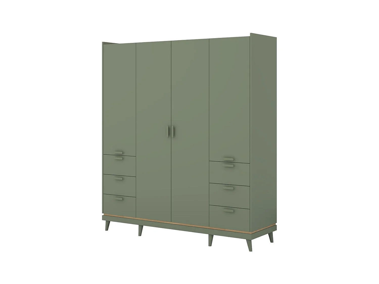 Armoire NOKI – 4 portes vert et bois – Style scandinave