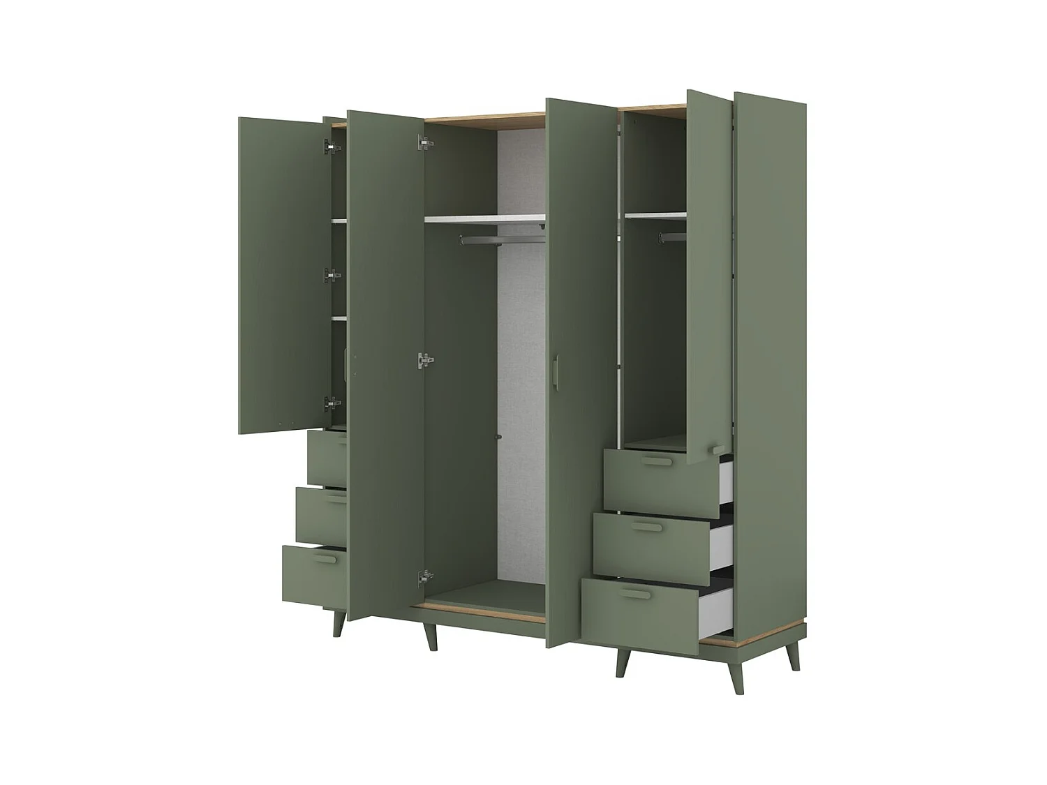 Armoire NOKI – 4 portes vert et bois – Style scandinave