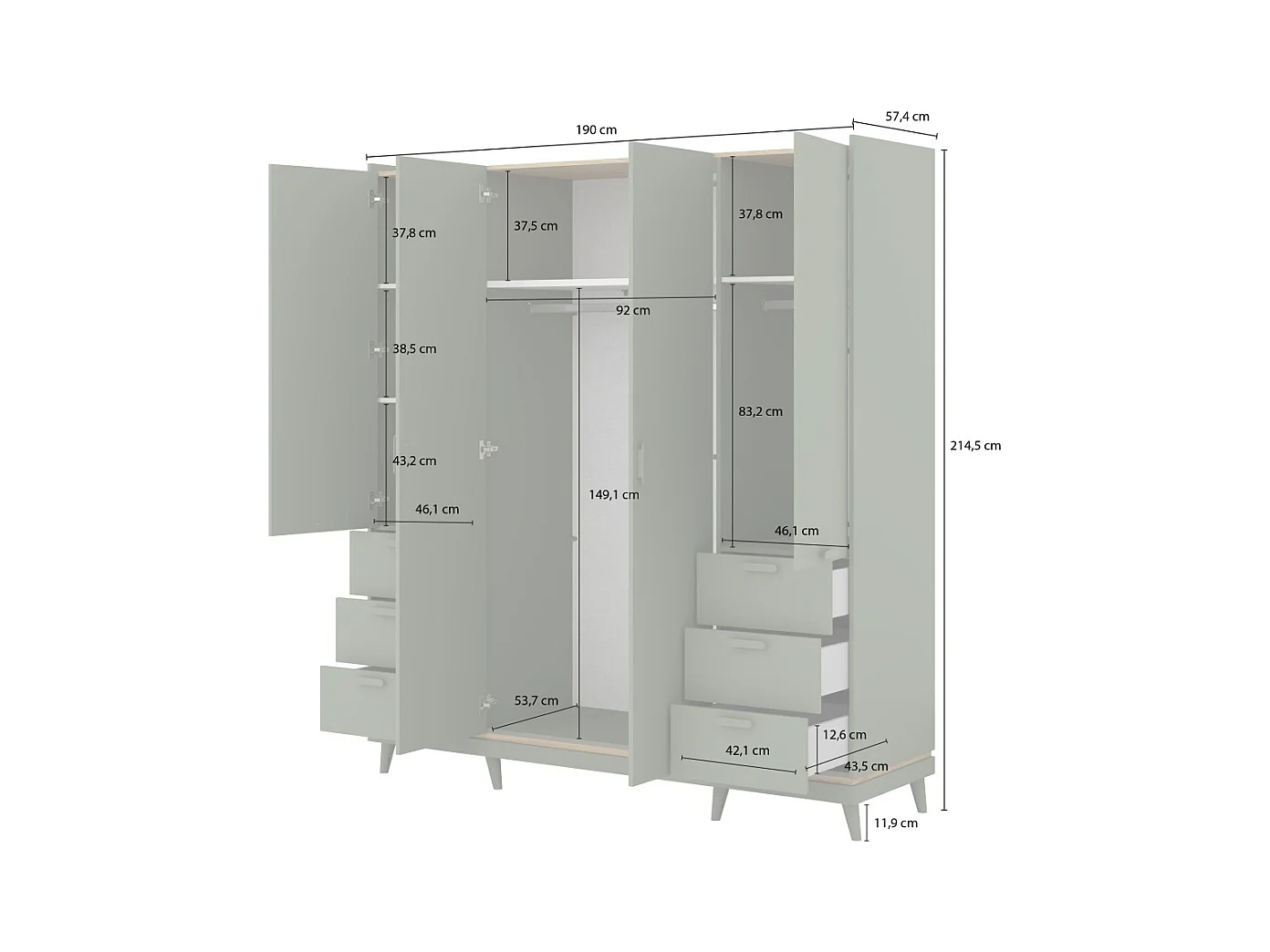 Armoire NOKI – 4 portes vert et bois – Style scandinave