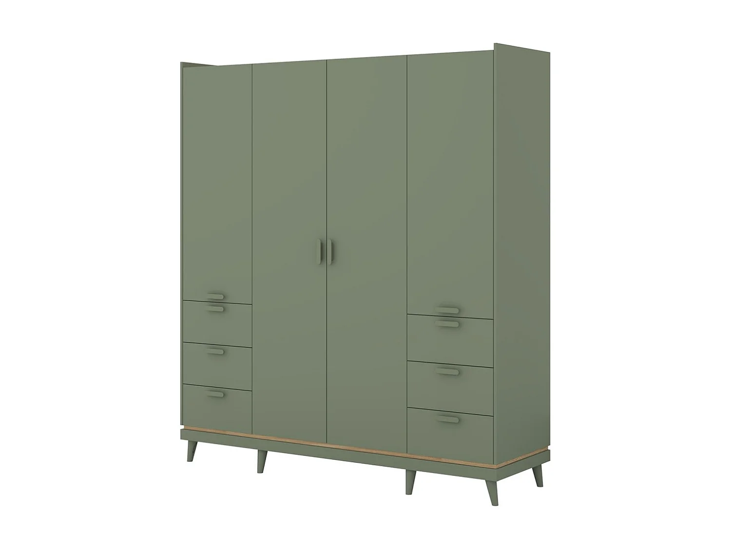 Schrank NOKI – 4 Türen grün und Holz – Skandinavischer Stil