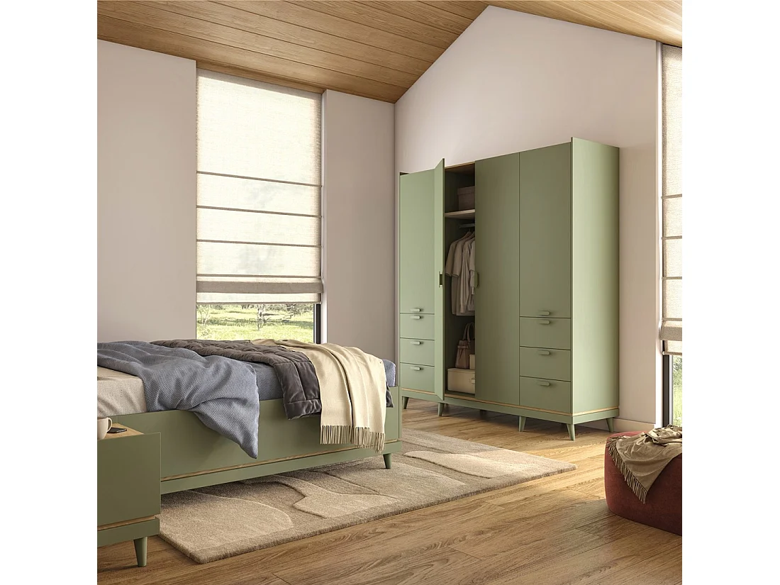 Schrank NOKI – 4 Türen grün und Holz – Skandinavischer Stil