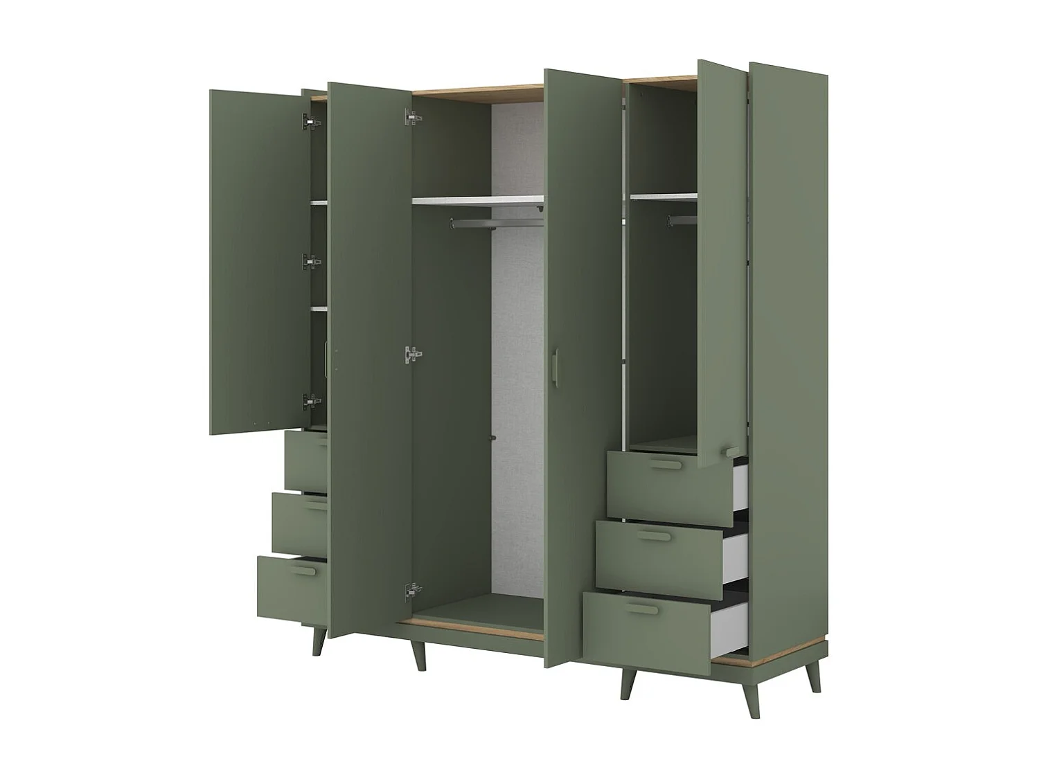 Schrank NOKI – 4 Türen grün und Holz – Skandinavischer Stil