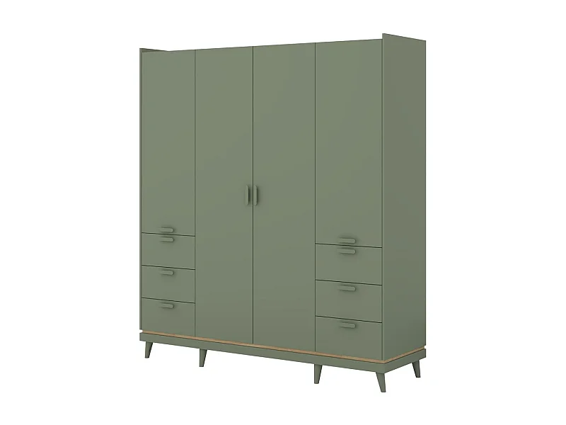 Armoire NOKI – 4 portes vert et bois – Style scandinave