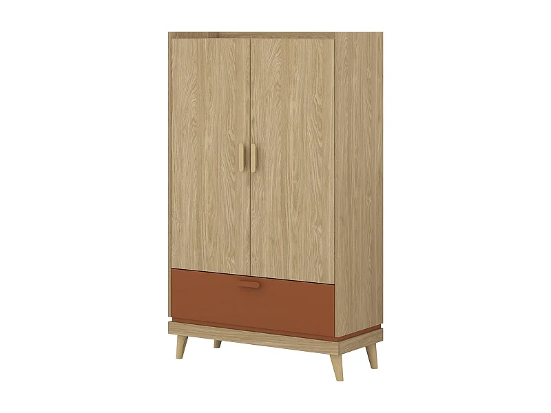 Armoire de rangement NOKI – 2 portes + 1 tiroir chêne clair et moka – Style scandinave