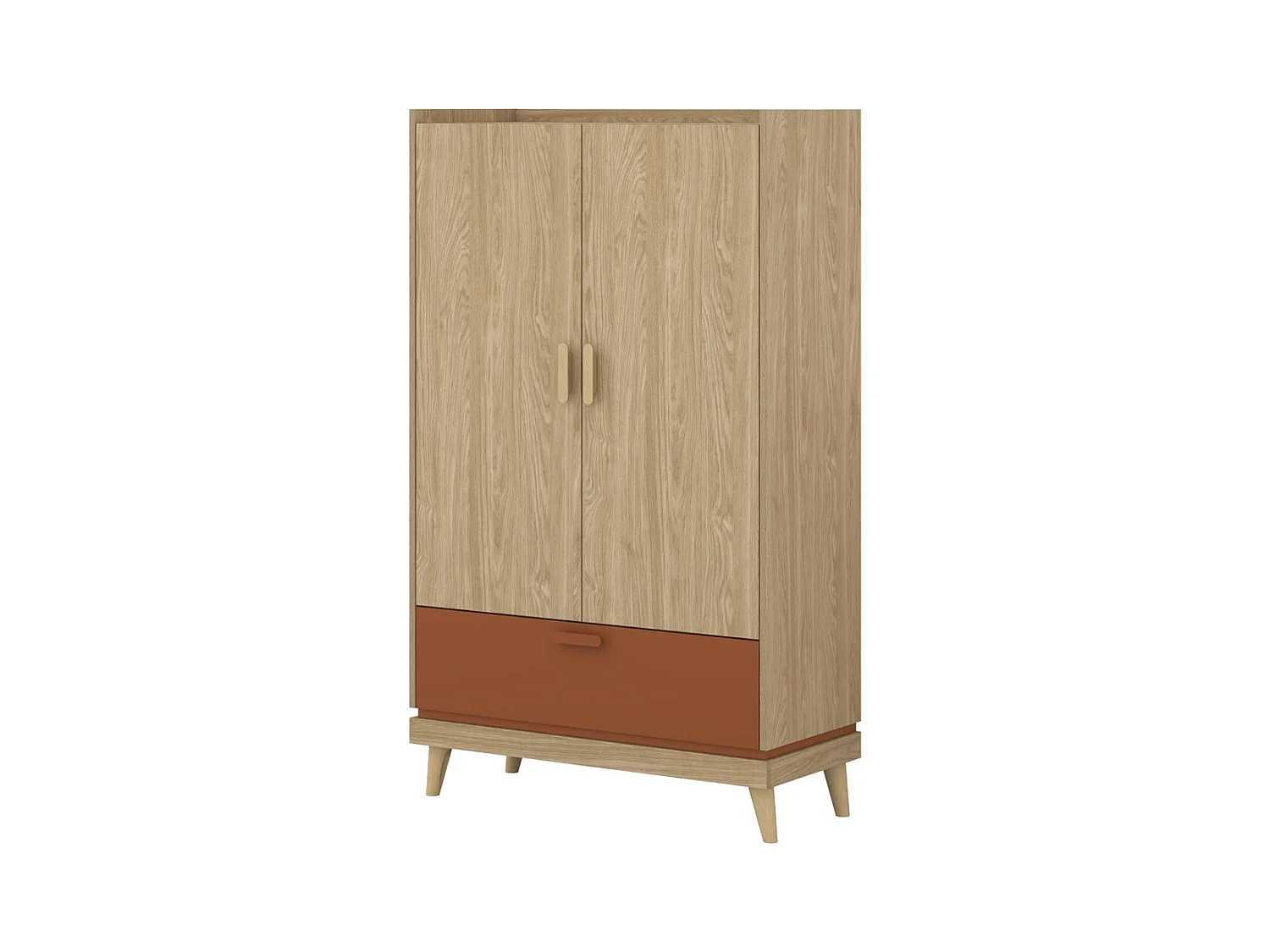 Armoire de rangement NOKI – 2 portes + 1 tiroir chêne clair et moka – Style scandinave