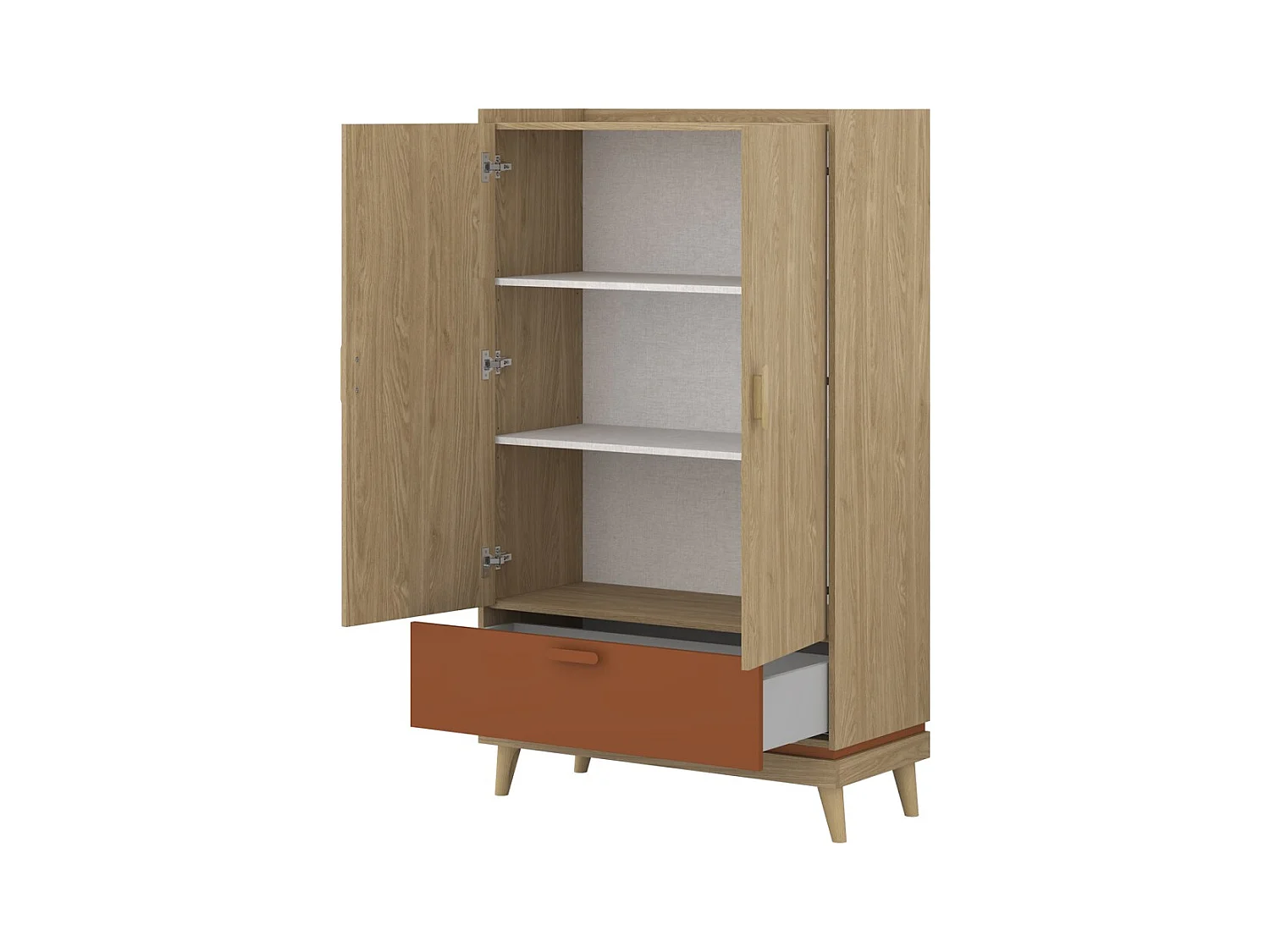 Armoire de rangement NOKI – 2 portes + 1 tiroir chêne clair et moka – Style scandinave