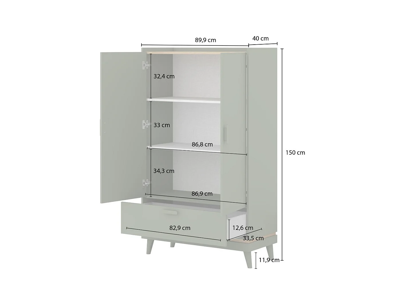 Armoire de rangement NOKI – 2 portes + 1 tiroir chêne clair et moka – Style scandinave