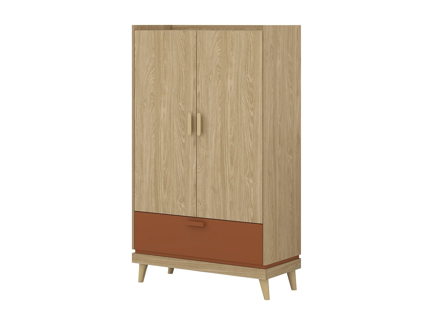 Armoire de rangement NOKI – 2 portes + 1 tiroir chêne clair et moka – Style scandinave