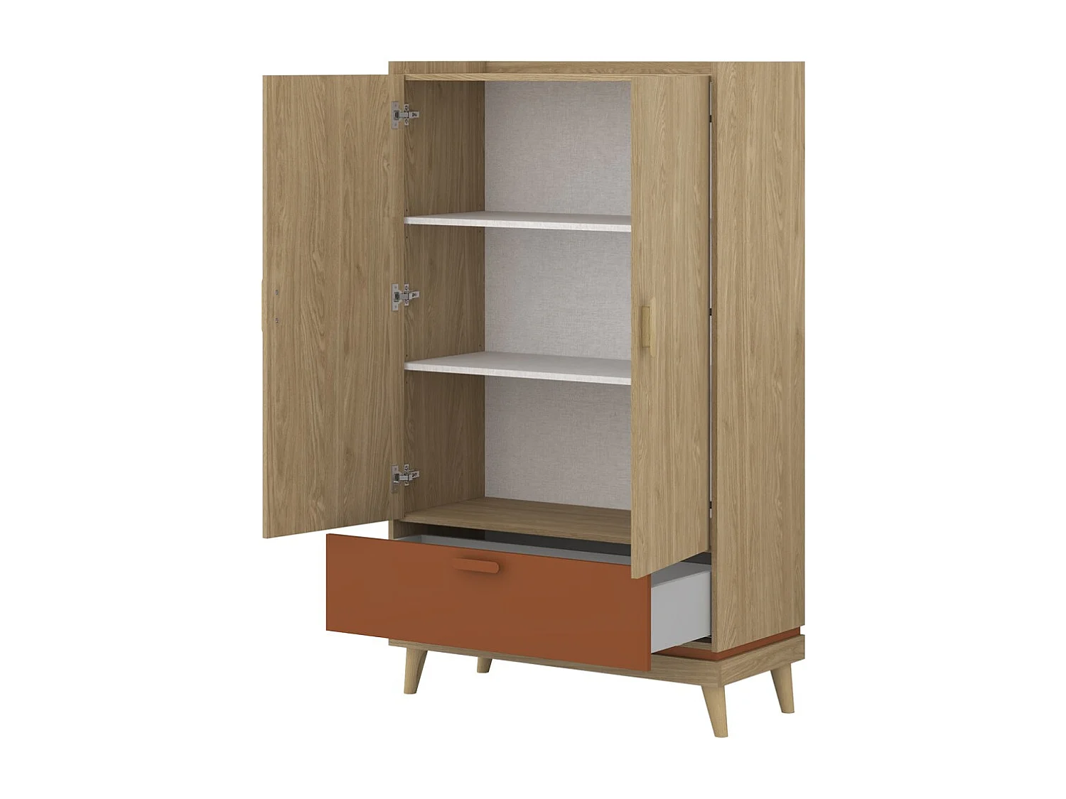 Armoire de rangement NOKI – 2 portes + 1 tiroir chêne clair et moka – Style scandinave