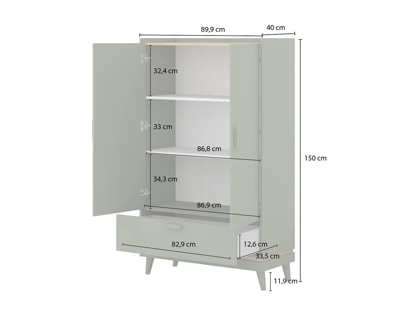 Armoire de rangement NOKI – 2 portes + 1 tiroir chêne clair et moka – Style scandinave