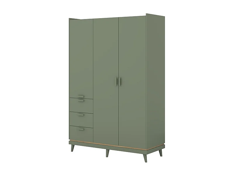 Armoire NOKI – 3 portes vert et bois – Style scandinave