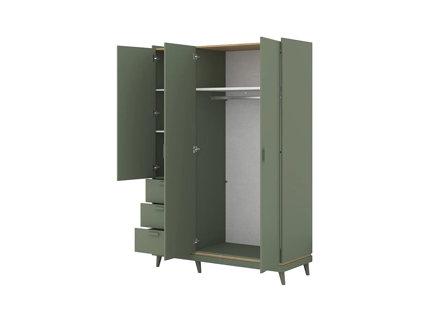 Armoire NOKI – 3 portes vert et bois – Style scandinave