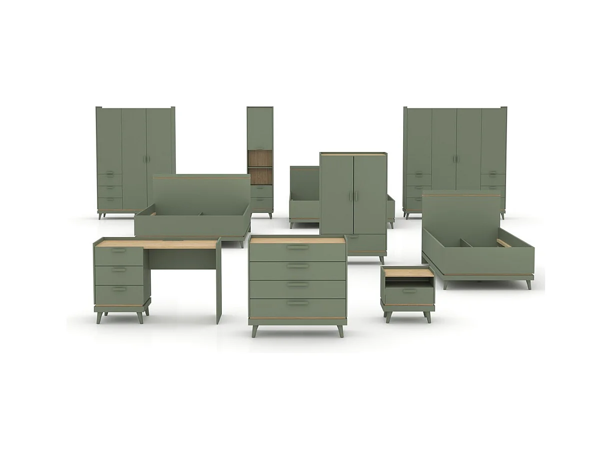 Armoire NOKI – 3 portes vert et bois – Style scandinave