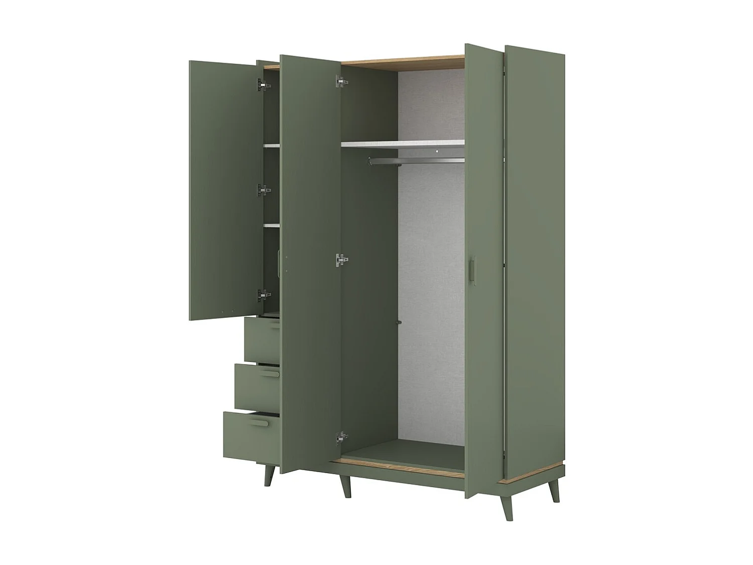 Schrank NOKI – 3 Türen grün und Holz – Skandinavischer Stil