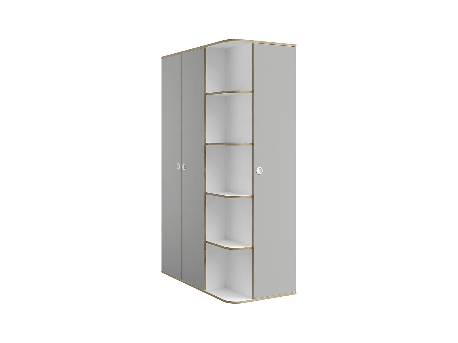 Armoire enfant ELYO – 3 portes + bibliothèque en façade – Gris & chêne
