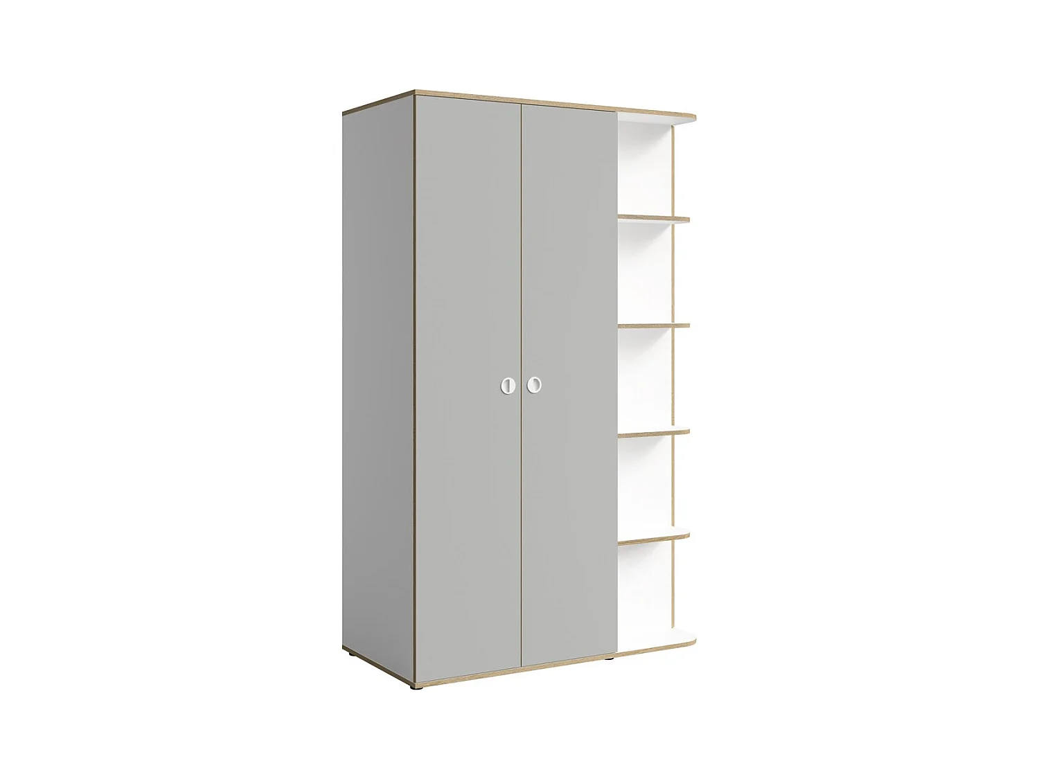 Armoire enfant ELYO – 3 portes + bibliothèque en façade – Gris & chêne