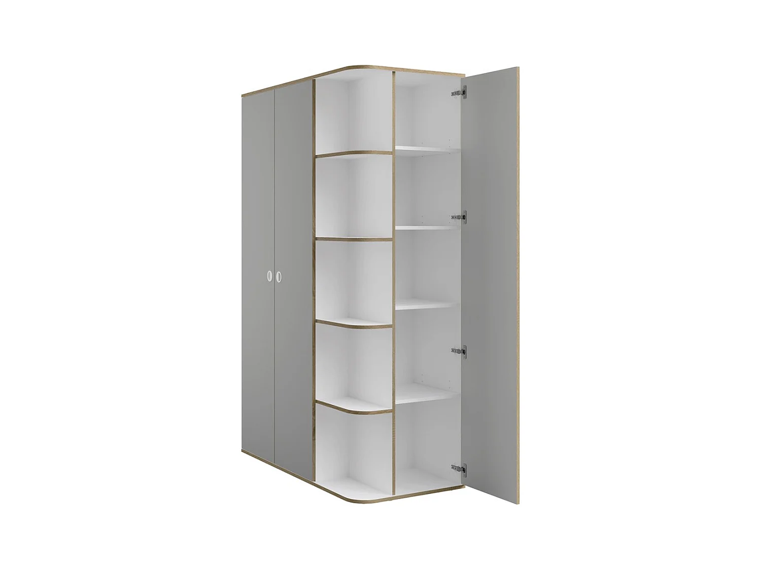 Armoire enfant ELYO – 3 portes + bibliothèque en façade – Gris & chêne