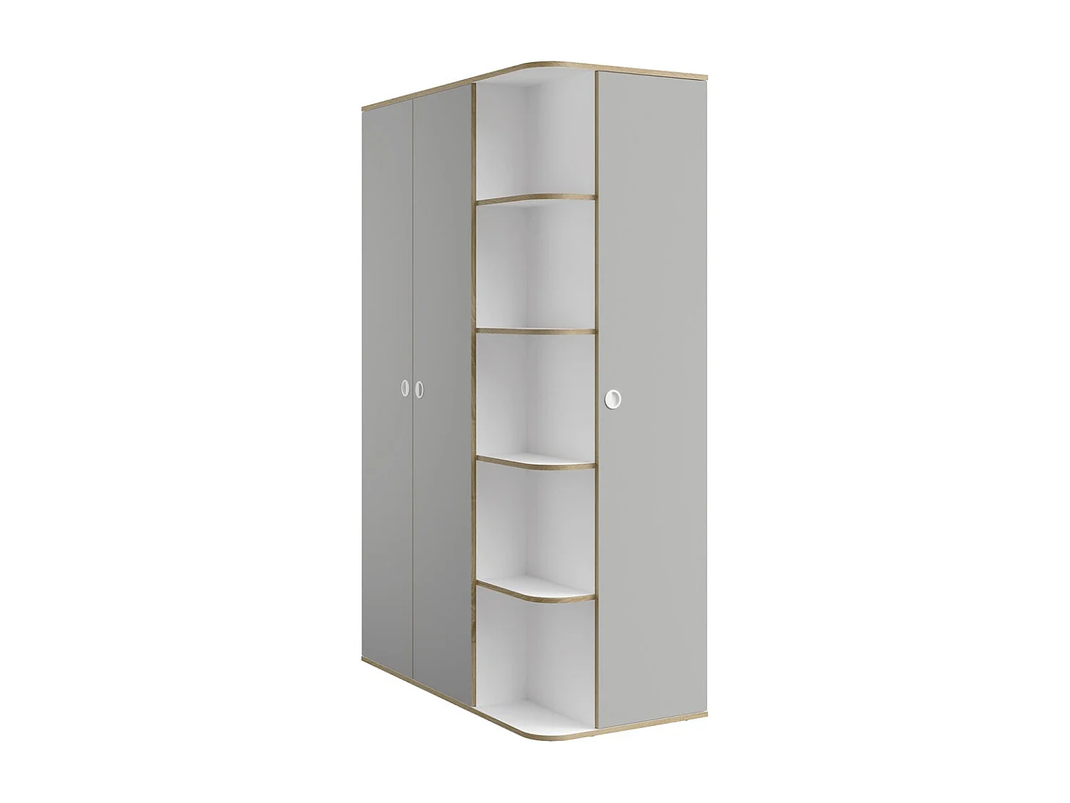 Armoire enfant ELYO – 3 portes + bibliothèque en façade – Gris & chêne