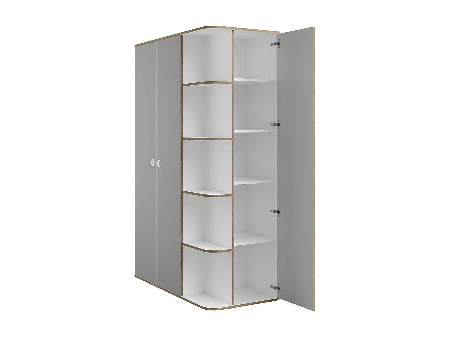 Armoire enfant ELYO – 3 portes + bibliothèque en façade – Gris & chêne