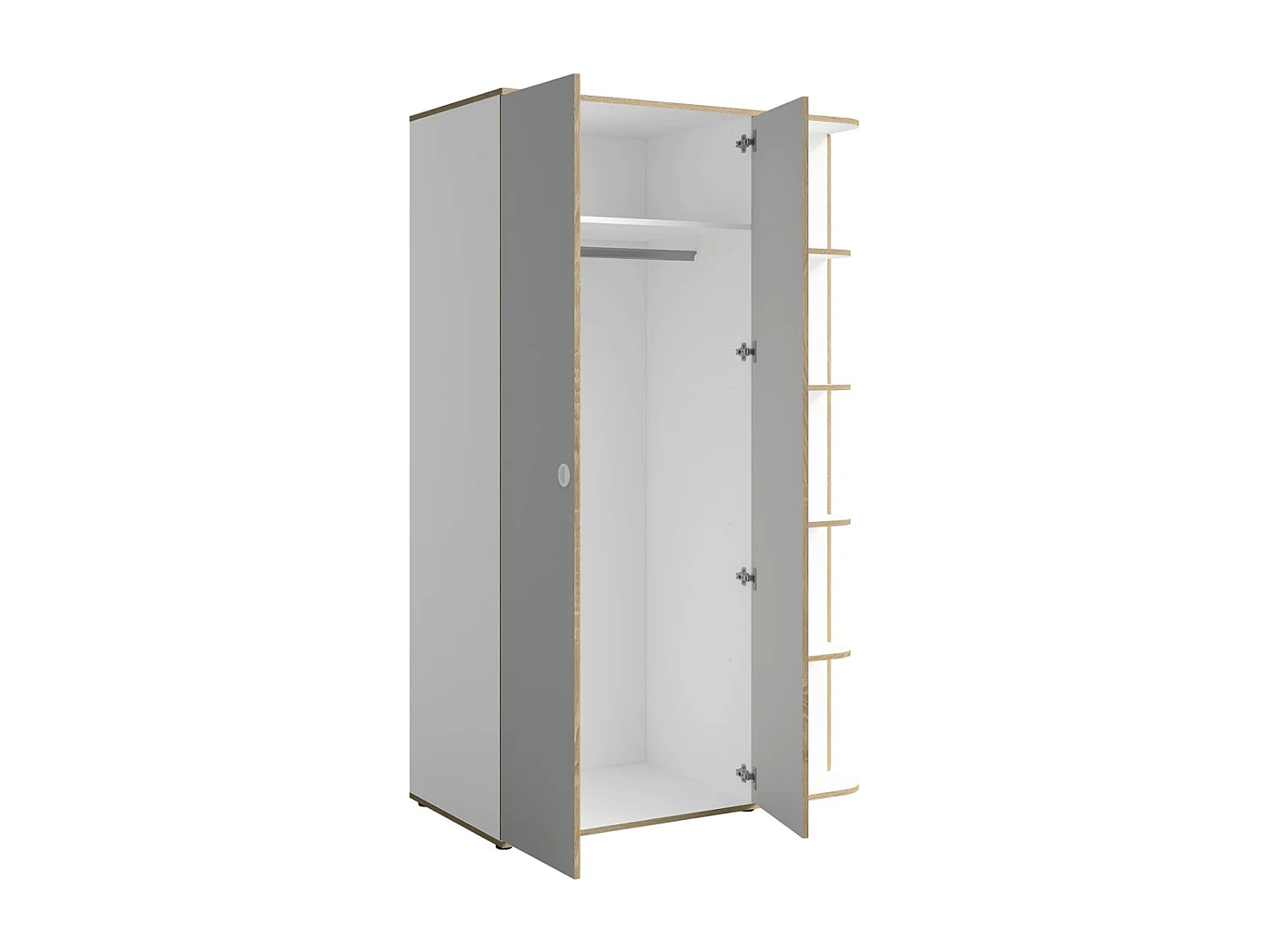 Armoire enfant ELYO – 3 portes + bibliothèque en façade – Gris & chêne