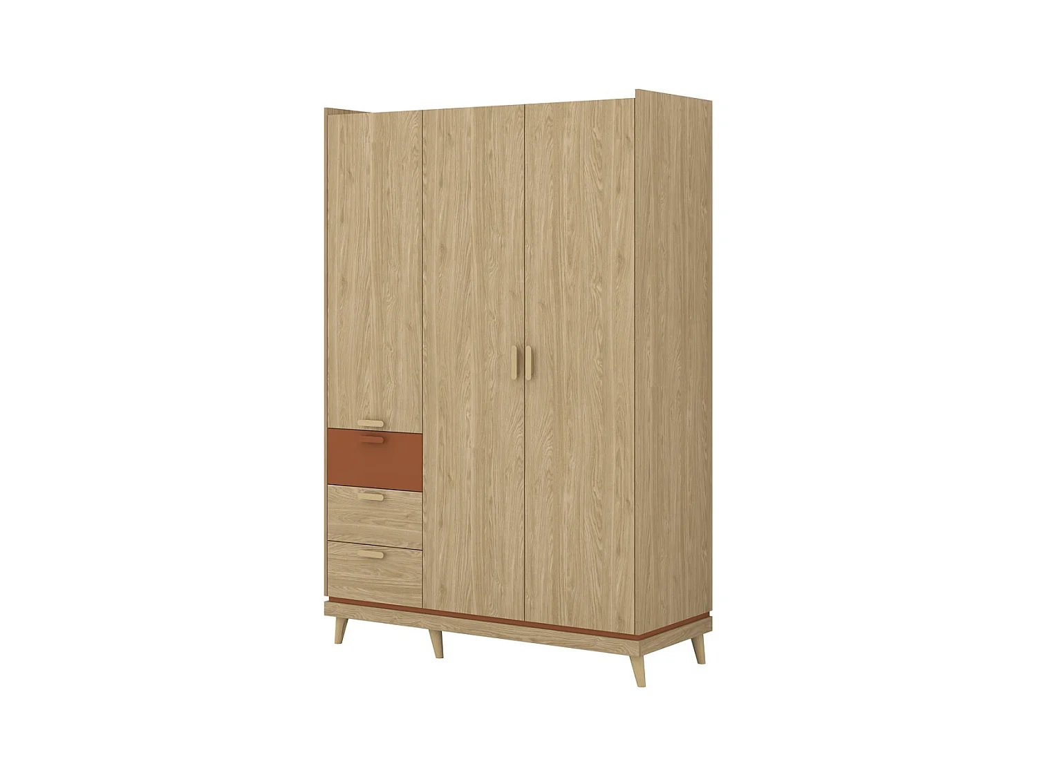 Armoire NOKI – 3 portes chêne clair et moka – Style scandinave