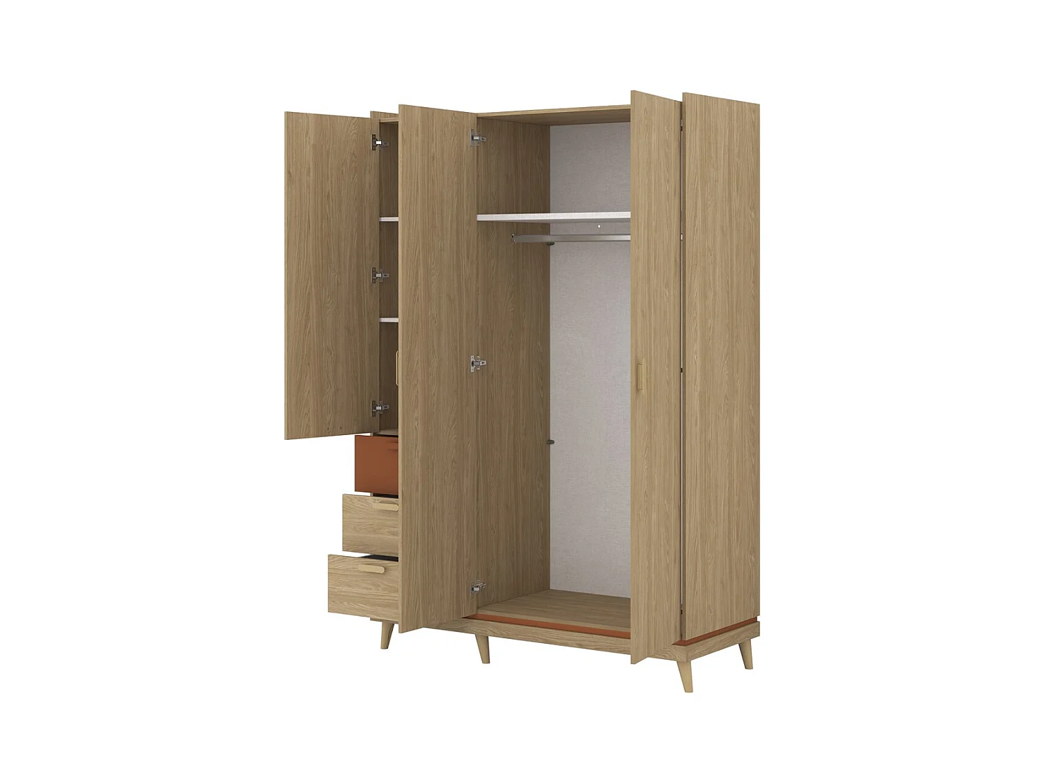 Armoire NOKI – 3 portes chêne clair et moka – Style scandinave