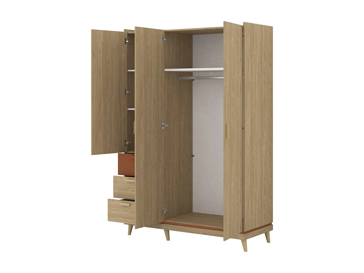 Armoire NOKI – 3 portes chêne clair et moka – Style scandinave