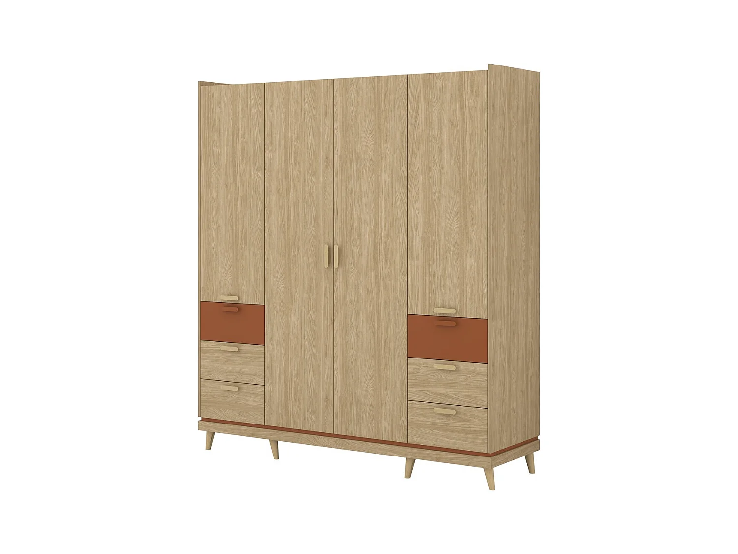 Armoire NOKI – 4 portes chêne clair et moka – Style scandinave