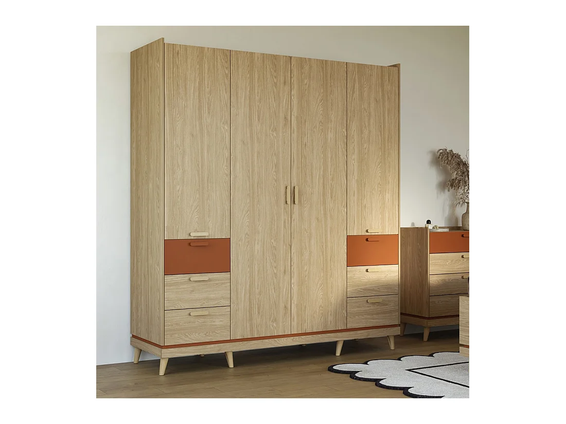 Armoire NOKI – 4 portes chêne clair et moka – Style scandinave