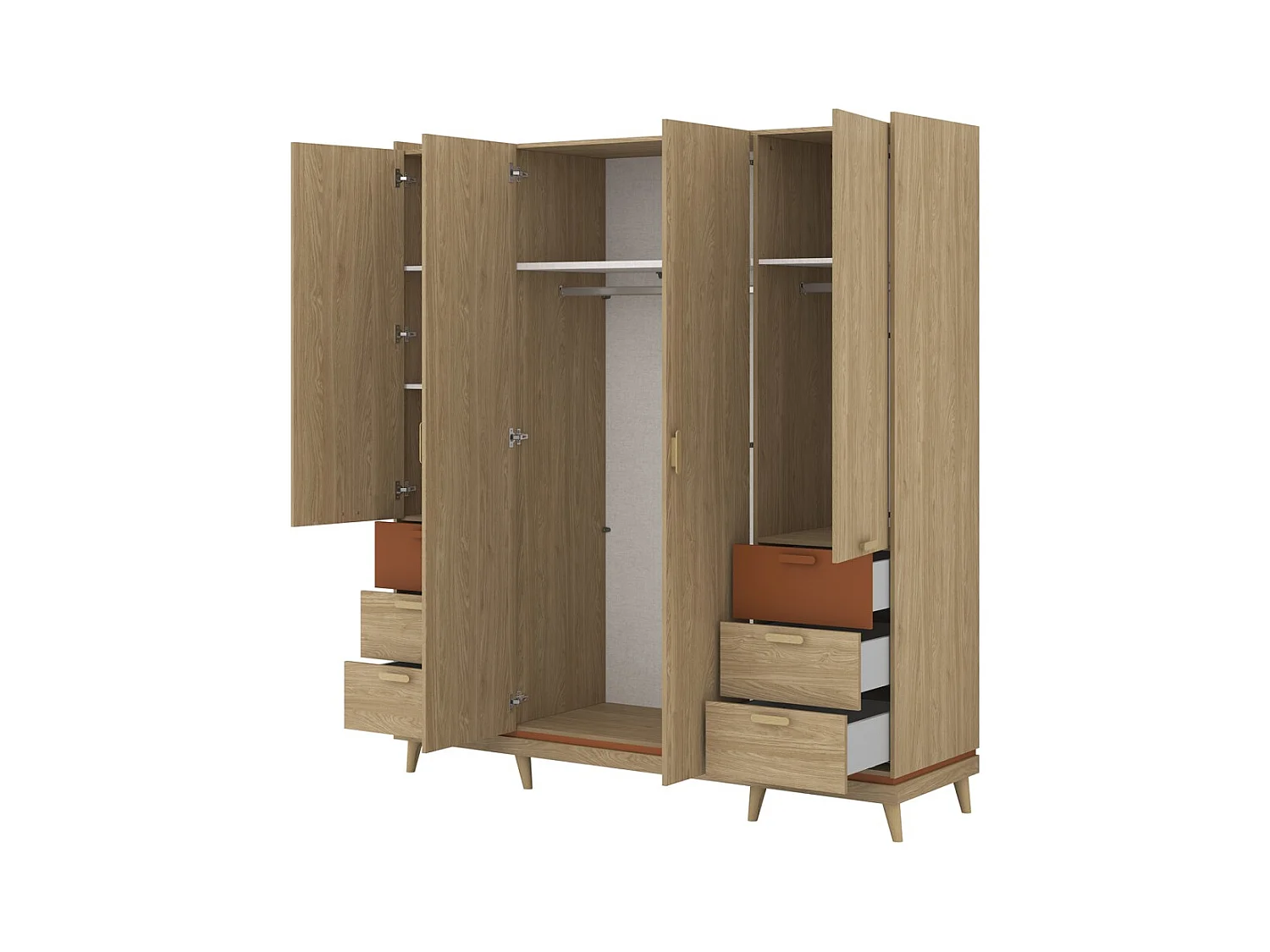 Armoire NOKI – 4 portes chêne clair et moka – Style scandinave