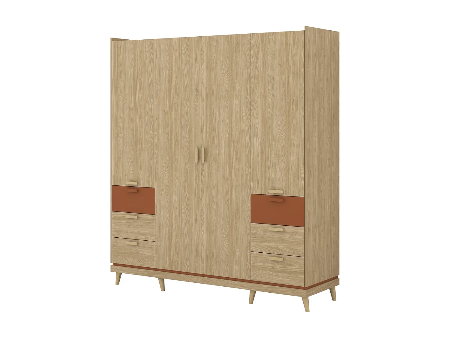 Armoire NOKI – 4 portes chêne clair et moka – Style scandinave