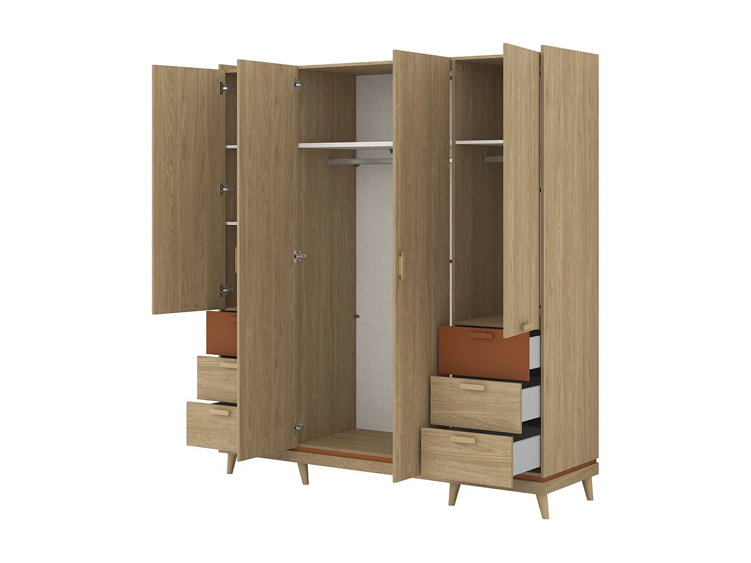 Armoire NOKI – 4 portes chêne clair et moka – Style scandinave