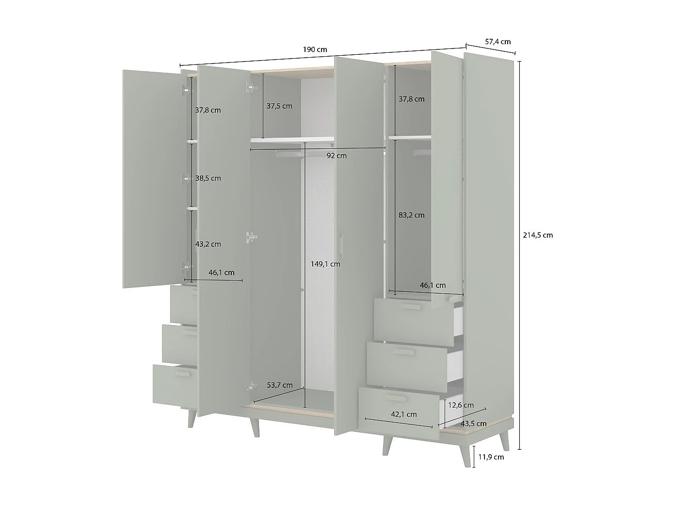 Armoire NOKI – 4 portes chêne clair et moka – Style scandinave