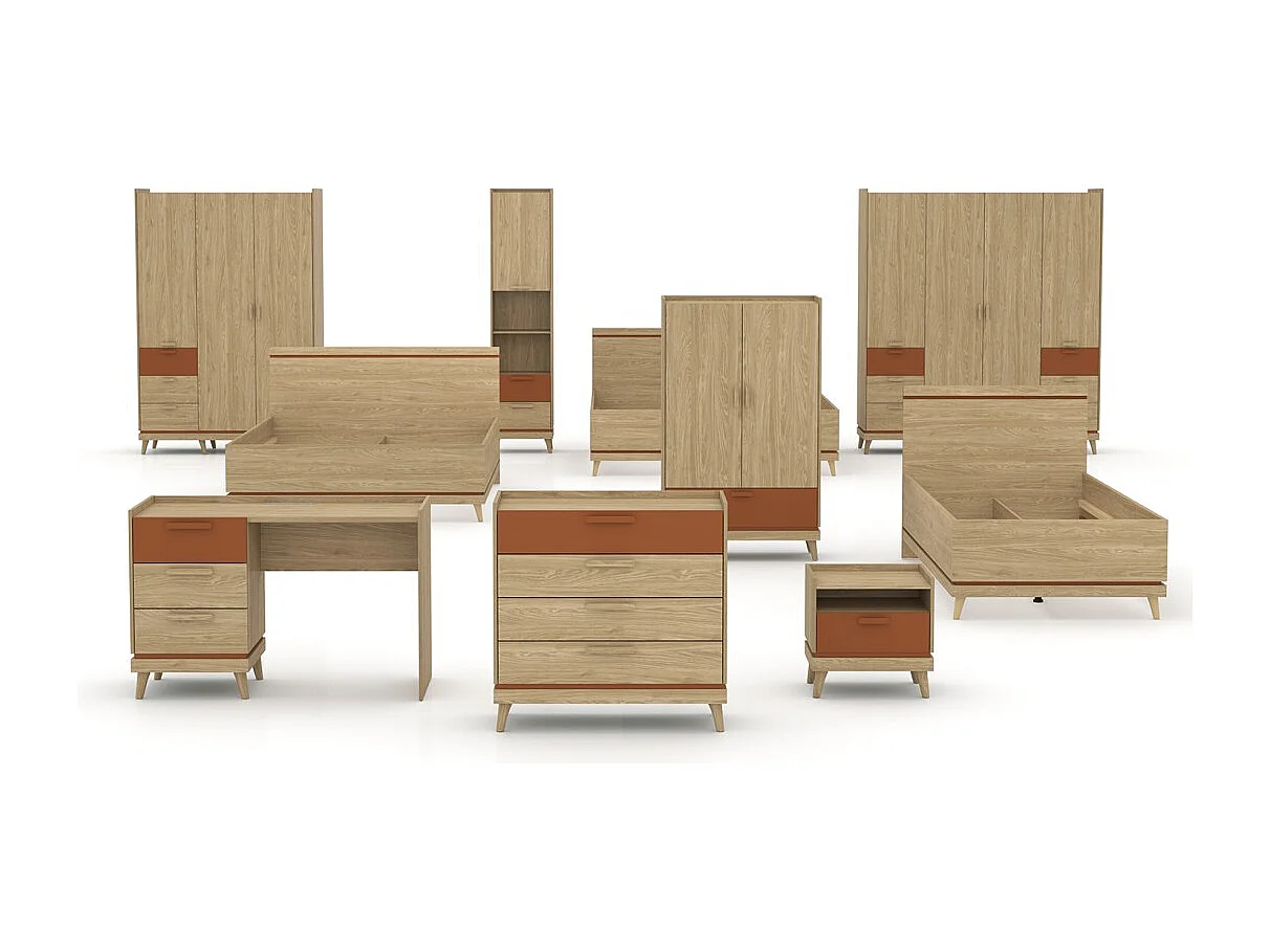 Armoire NOKI – 4 portes chêne clair et moka – Style scandinave