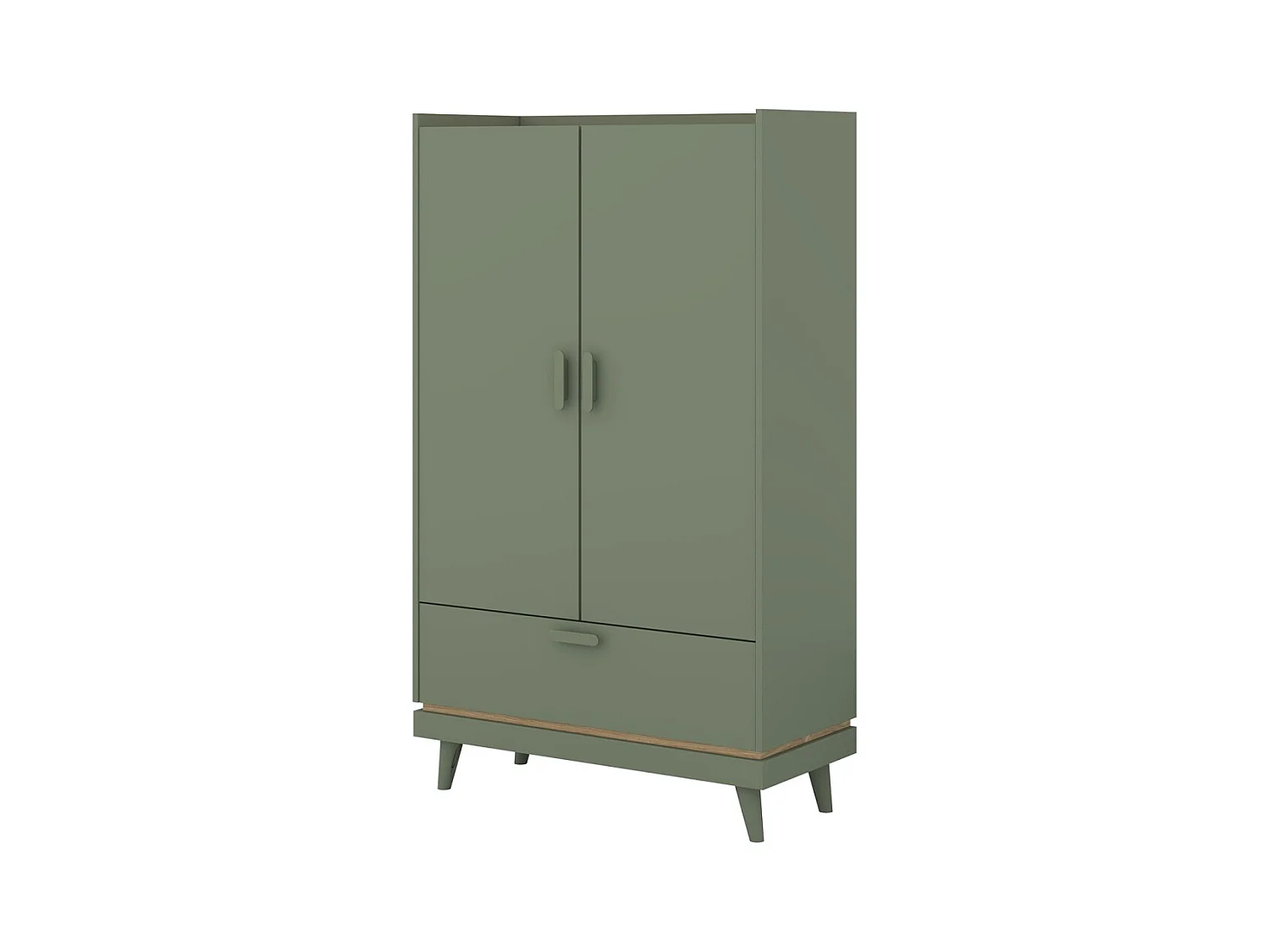 Armoire NOKI – 2 portes + 1 tiroir vert et bois – Petite armoire style scandinave