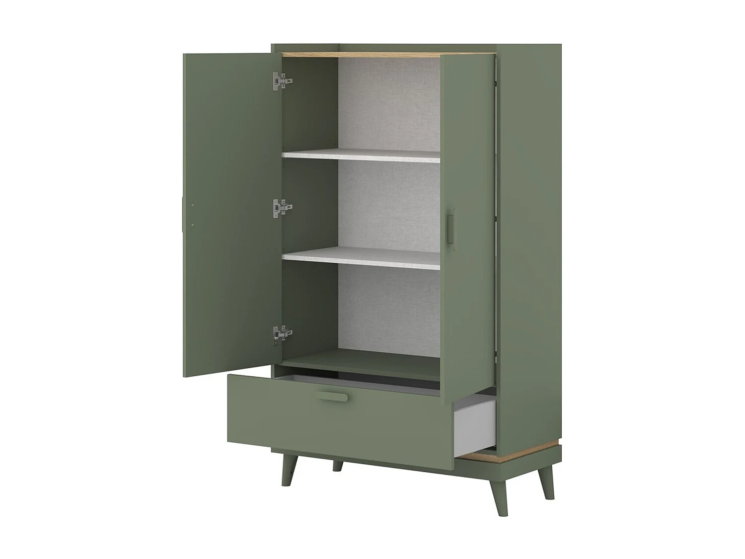 Schrank NOKI – 2 Türen + 1 Schublade grün und Holz – Kleiner Schrank im skandinavischen Stil