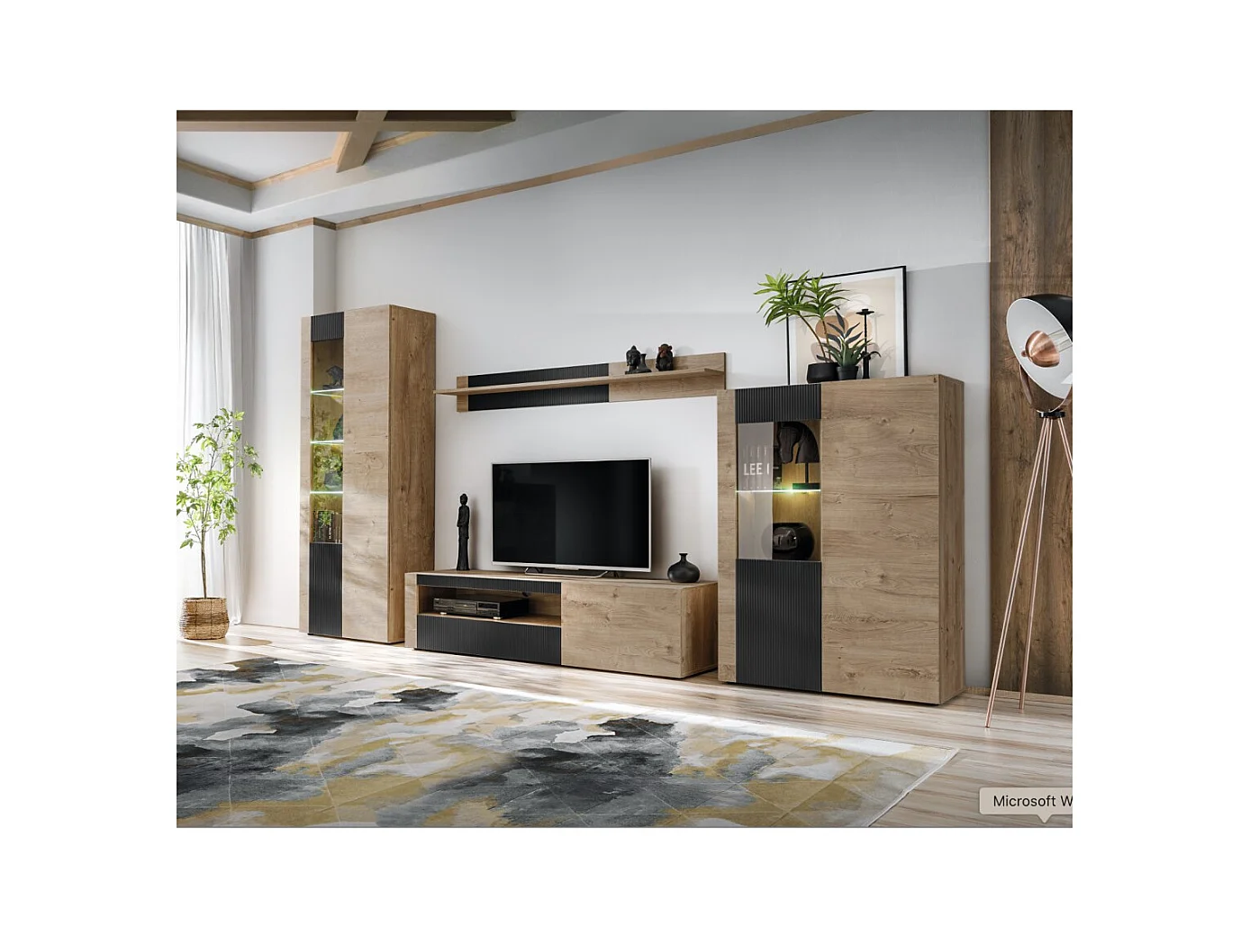 Ensemble de salon DOUM – Chêne clair et noir – L320 x H192 x P45 cm