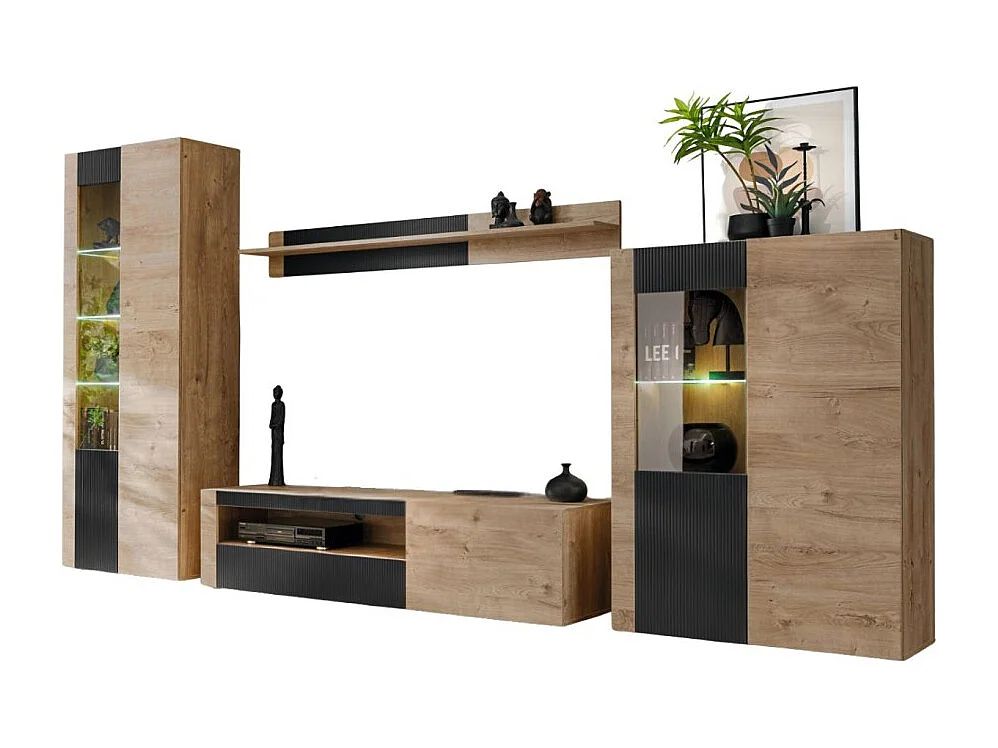 Ensemble de salon DOUM – Chêne clair et noir – L320 x H192 x P45 cm