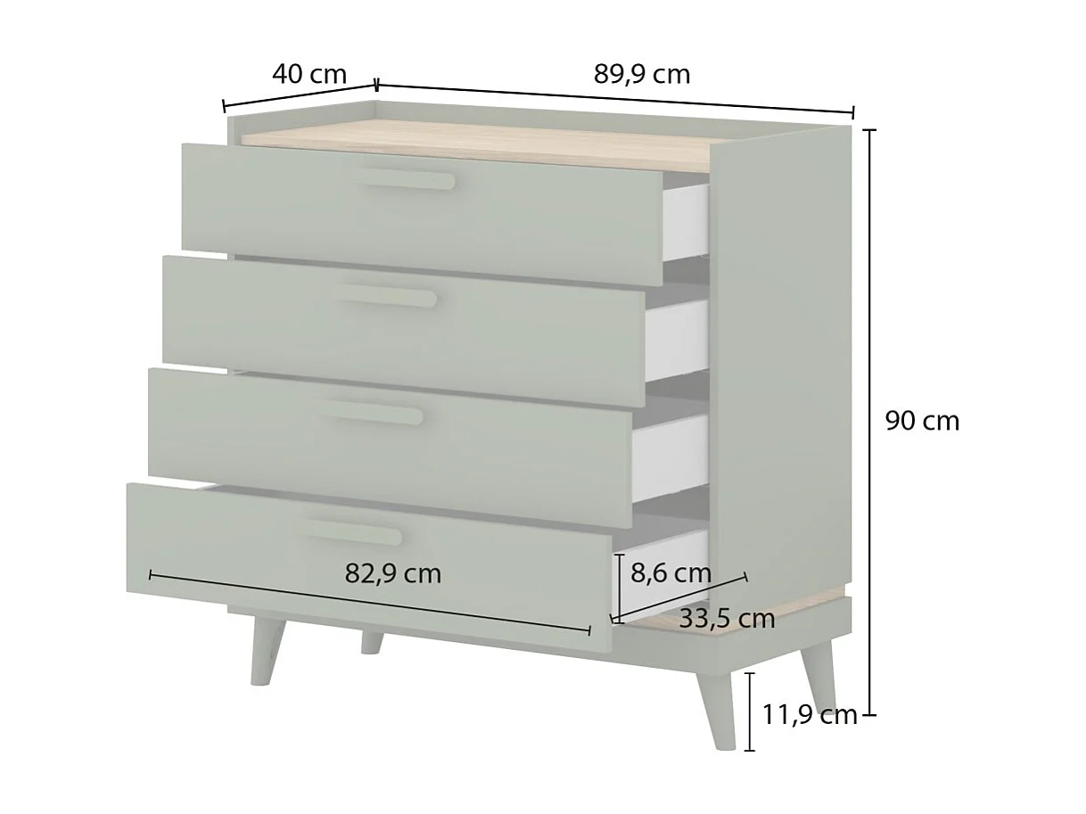 Ensemble chambre NOKI – Lit 160x200 + armoire 3 portes + commode + table de chevet – Chêne clair et moka style scandinave