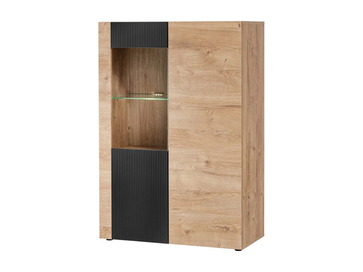 Ensemble de salon DOUM – Chêne clair et noir – Avec cheminée bio-éthanol – L320 x H192 x P45 cm