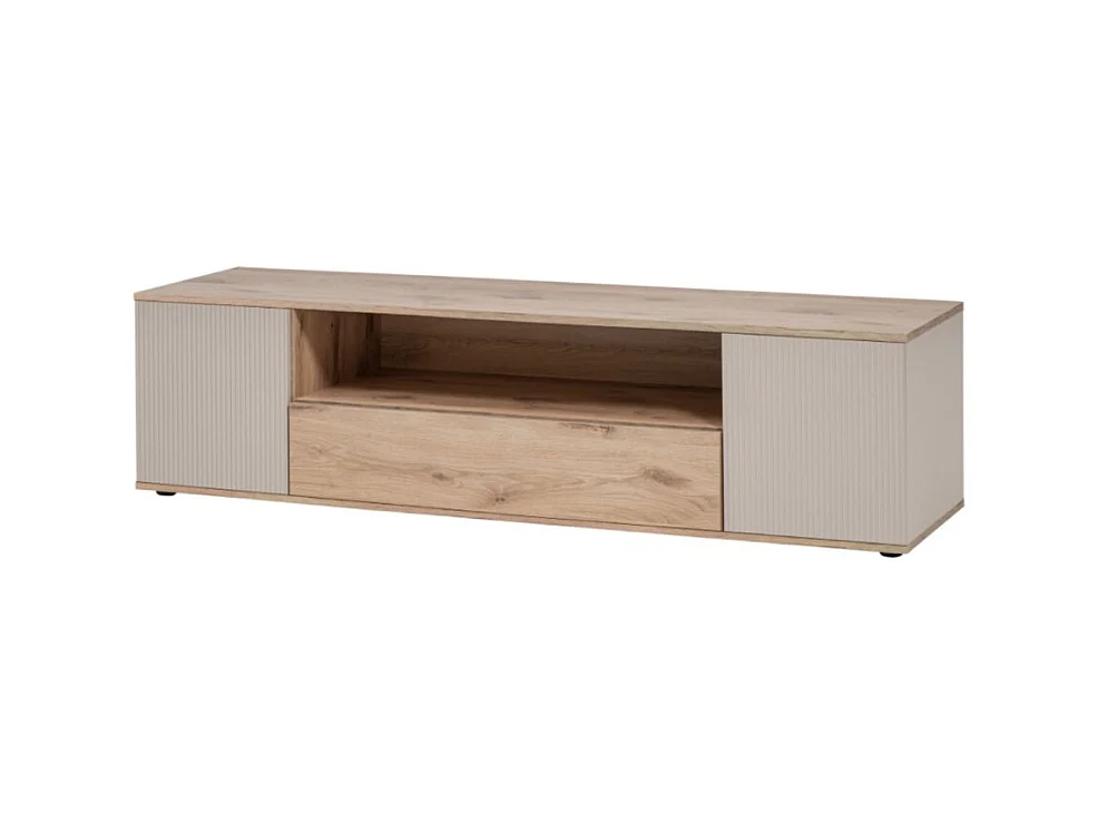 Ensemble de salon ERINA – Vitrine, meuble TV, étagère murale et buffet haut – Chêne clair et beige