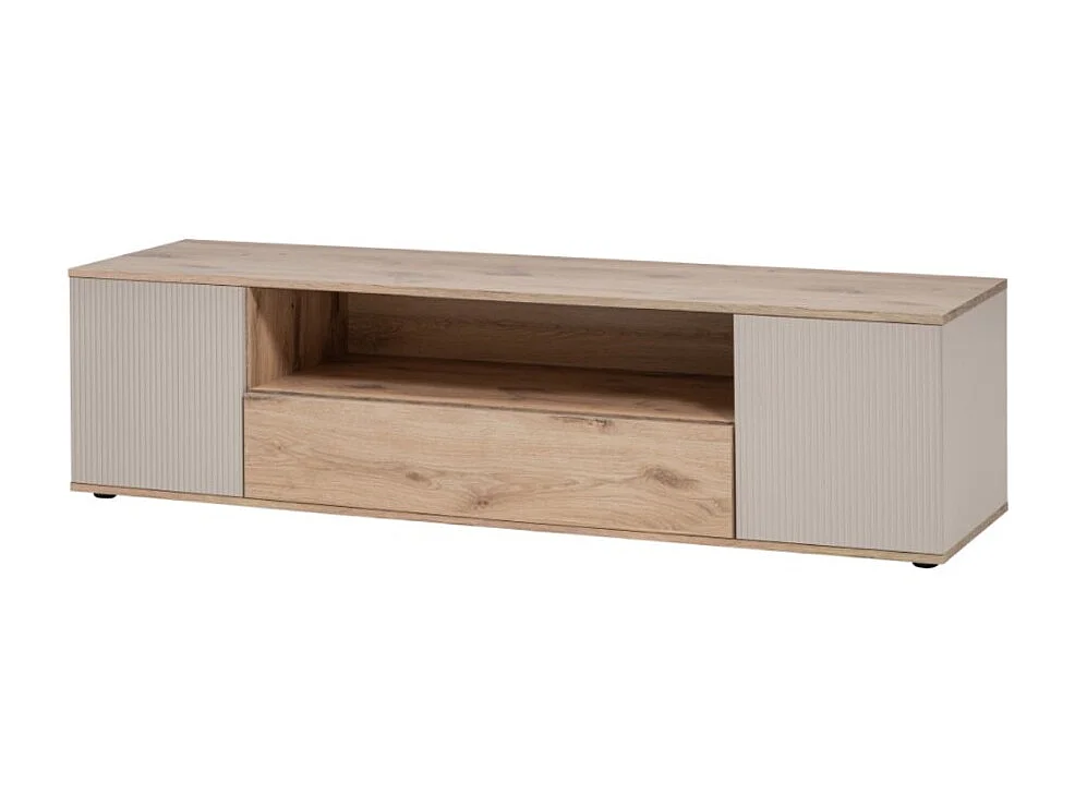 Ensemble de salon ERINA – Vitrine, meuble TV, étagère murale et buffet haut – Chêne clair et beige
