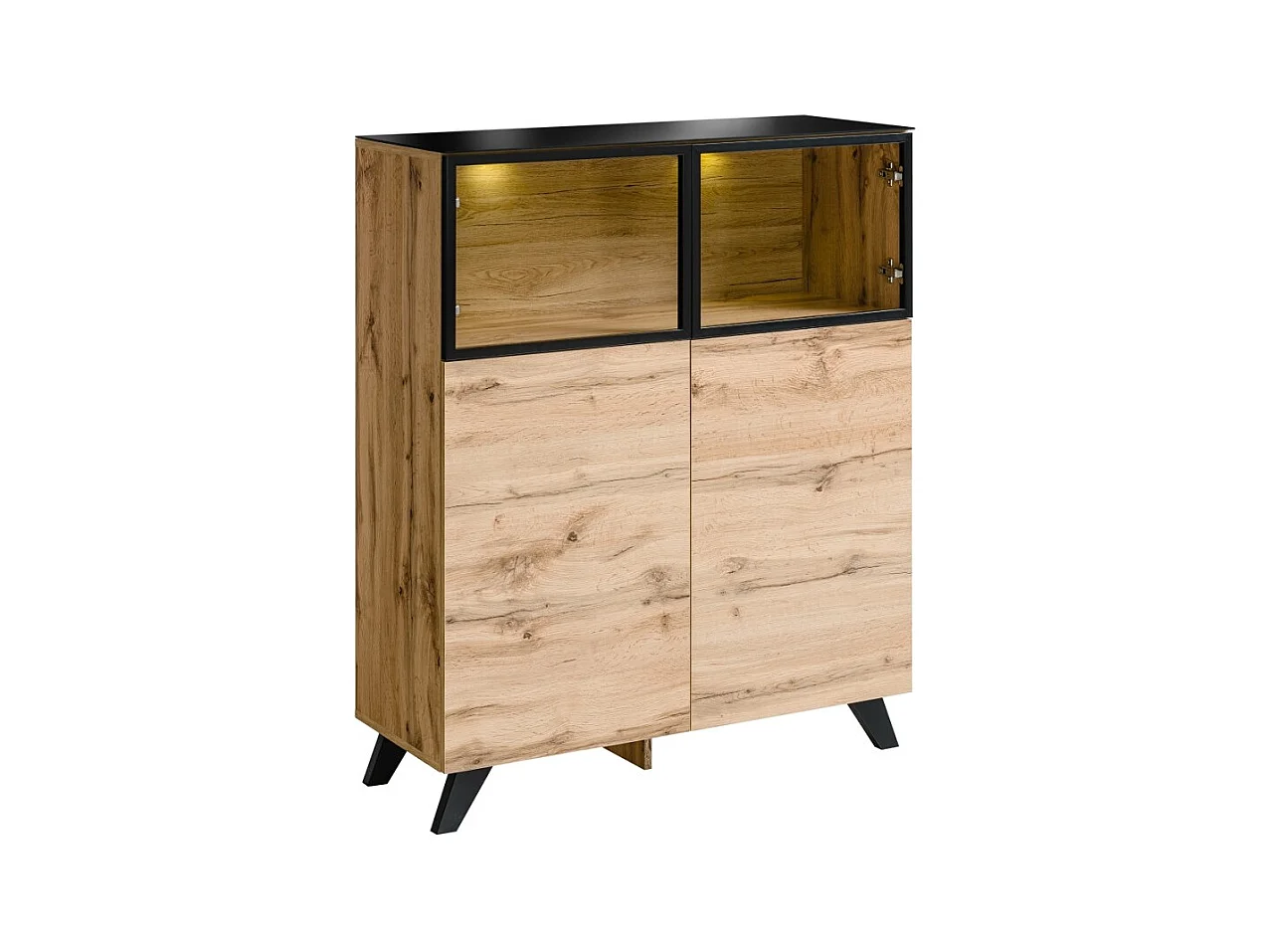 Ensemble de salon TINO avec cheminée bio-éthanol – Chêne foncé et noir – L340 cm