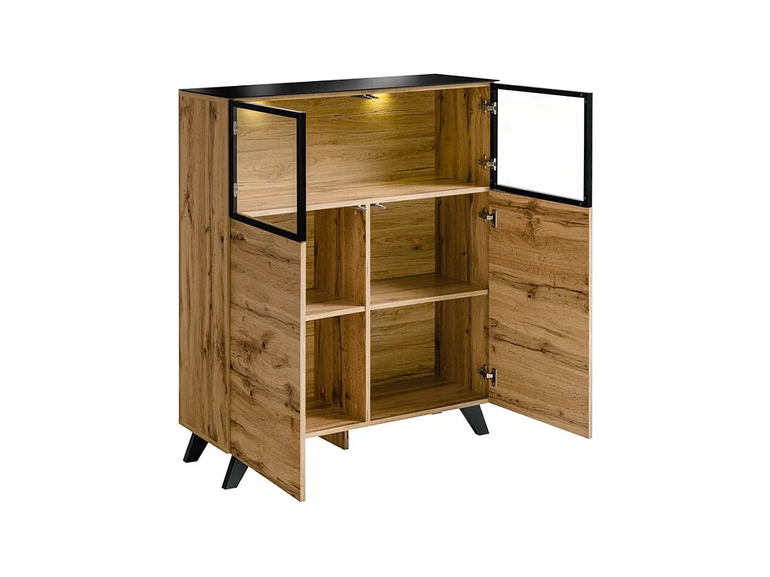 Ensemble de salon TINO avec cheminée bio-éthanol – Chêne foncé et noir – L340 cm