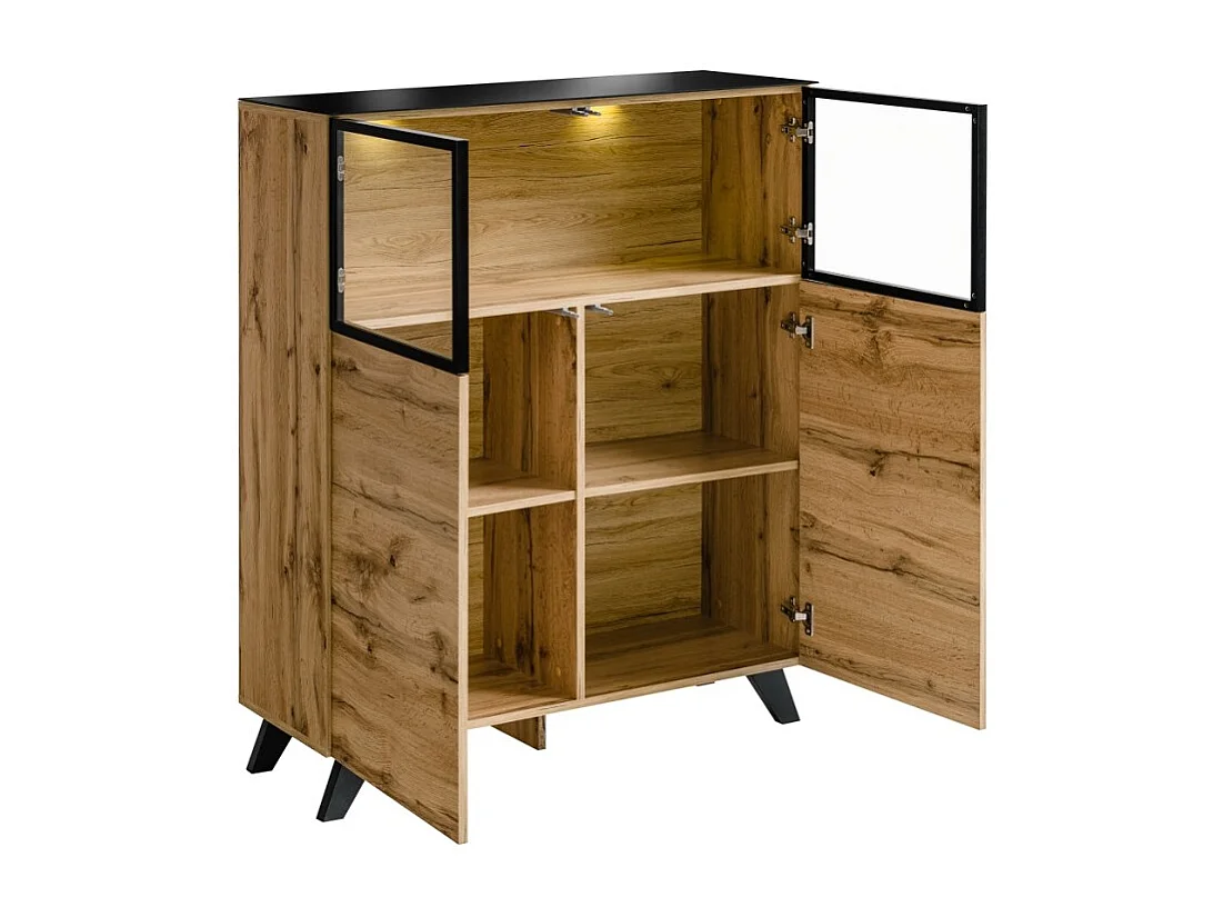 Ensemble de salon TINO avec cheminée bio-éthanol – Chêne foncé et noir – L340 cm