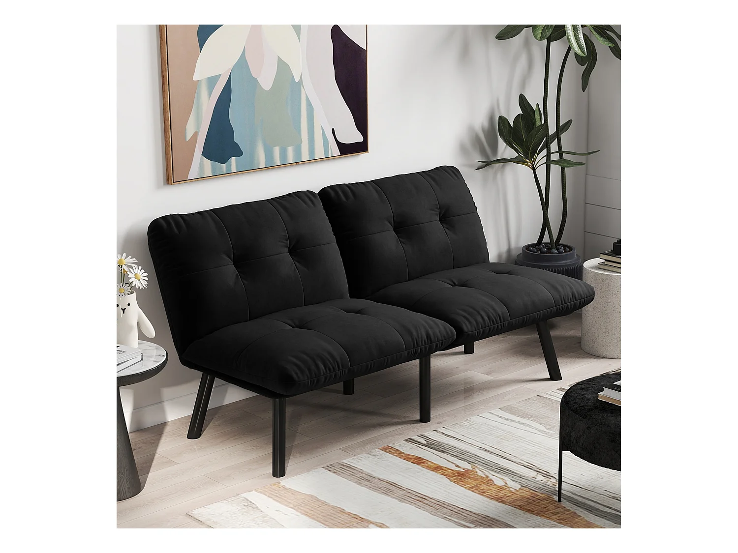 2-Sitzer Doppelsofa klappbares Sofabett Futon-Couch mit Schlaffunktion platzsparendes Gästebett für Schlafzimmer, Wohnzimmer