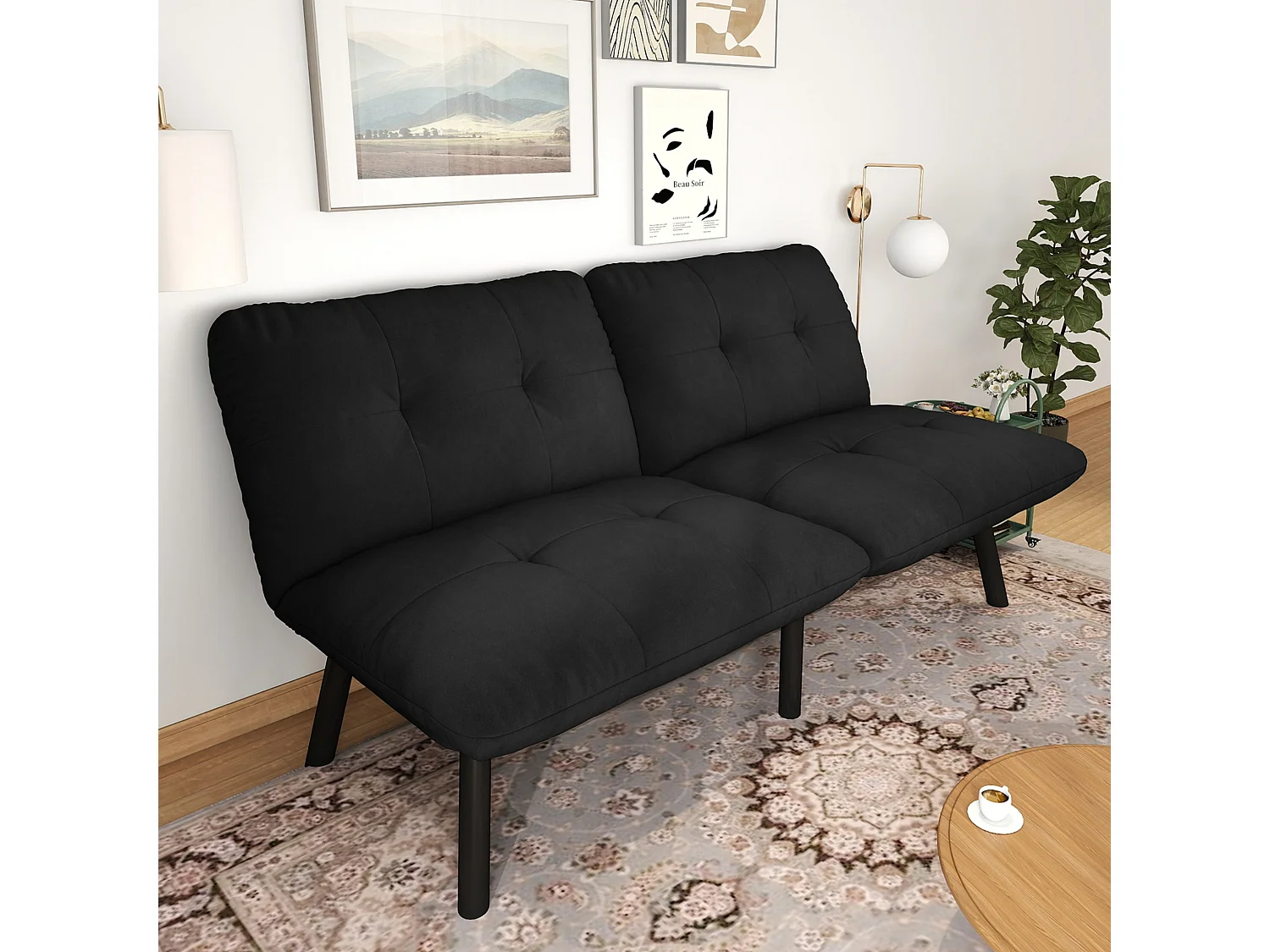 2-Sitzer Doppelsofa klappbares Sofabett Futon-Couch mit Schlaffunktion platzsparendes Gästebett für Schlafzimmer, Wohnzimmer