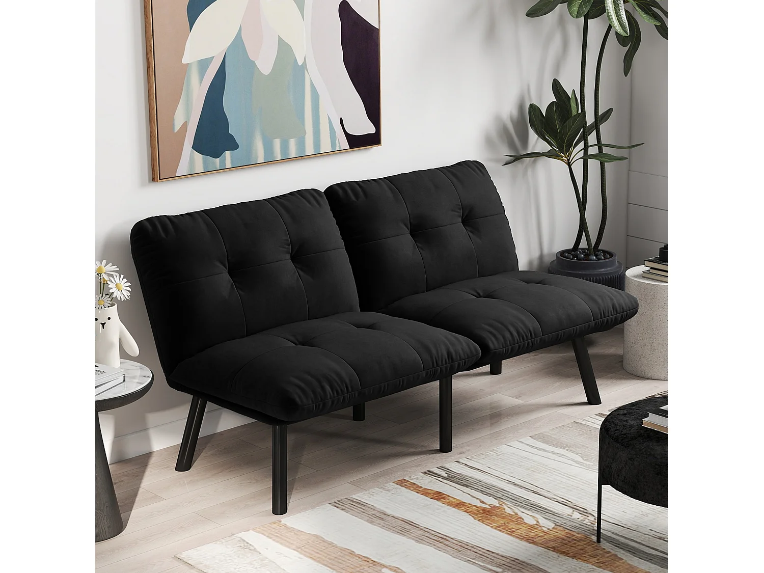 2-Sitzer Doppelsofa klappbares Sofabett Futon-Couch mit Schlaffunktion platzsparendes Gästebett für Schlafzimmer, Wohnzimmer