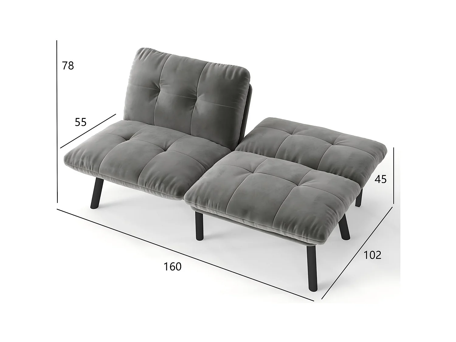 2-Sitzer Doppelsofa klappbares Sofabett Futon-Couch mit Schlaffunktion platzsparendes Gästebett für Schlafzimmer, Wohnzimmer