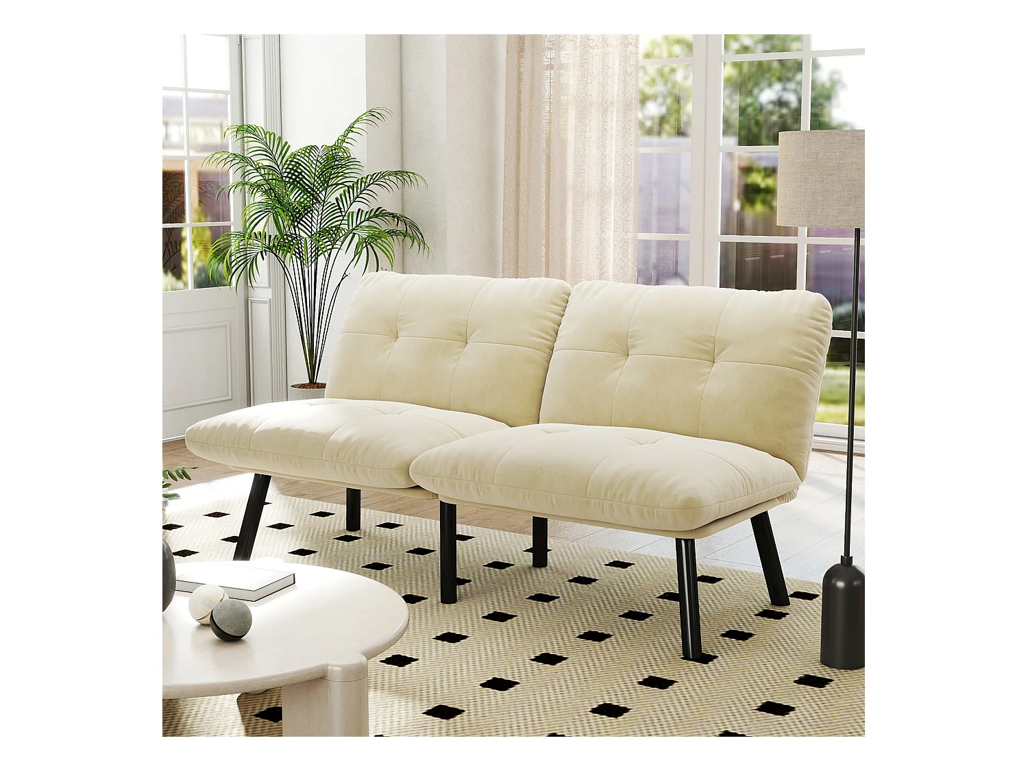 2-Sitzer Doppelsofa klappbares Sofabett Futon-Couch mit Schlaffunktion platzsparendes Gästebett für Schlafzimmer, Wohnzimmer